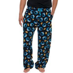 New Men's Cookie Monster Pajama Pants Lounge Wear Blue Black